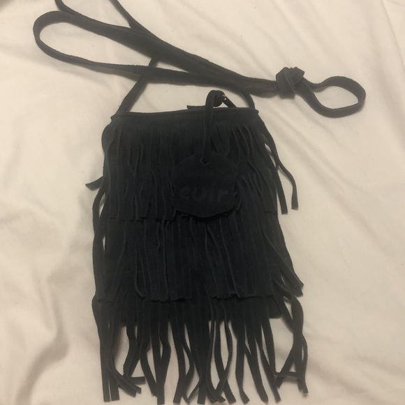 Croute de Cuir navy suede boho sack crossbody w/ fringe. France. EUC. - Picture 6 of 10